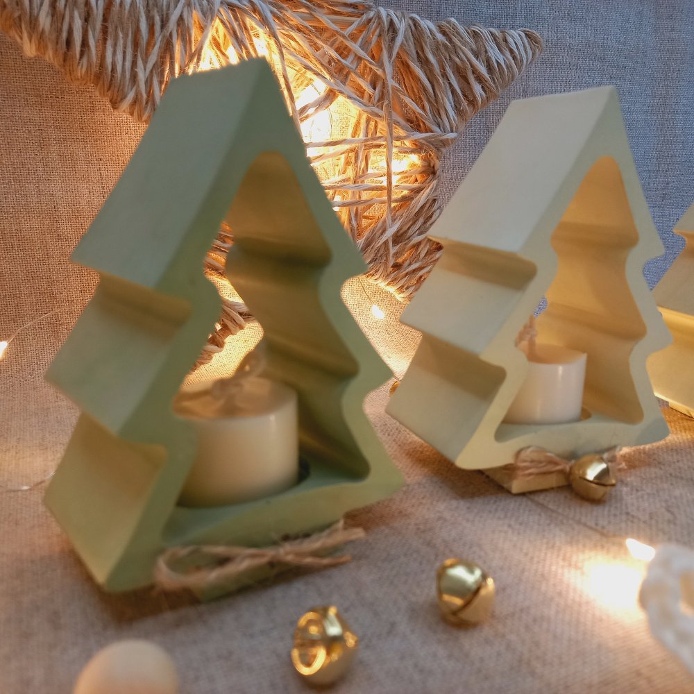 Árvore de Natal em Ecomármore – Castiçal ou Luminária Decorativa 4 Adorno lanterna árvore natalina em Ecomármore.