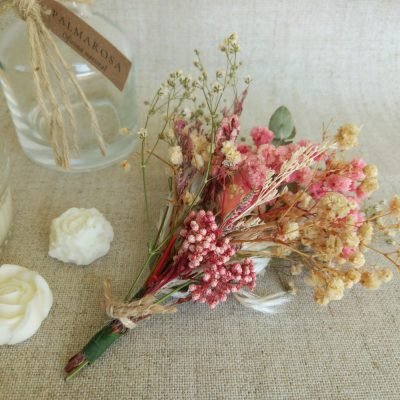 Kit Floral com Vela, Arranjo Seco e Fósforos Artesanais